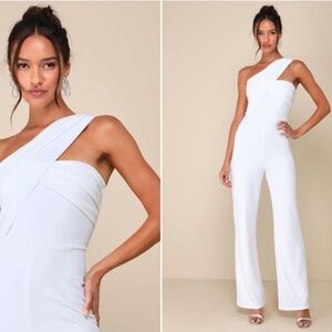 LULU's Wedding Bridal Shower Sexy Romantic Chic One Shoulder Jumpsuit Pantsuit